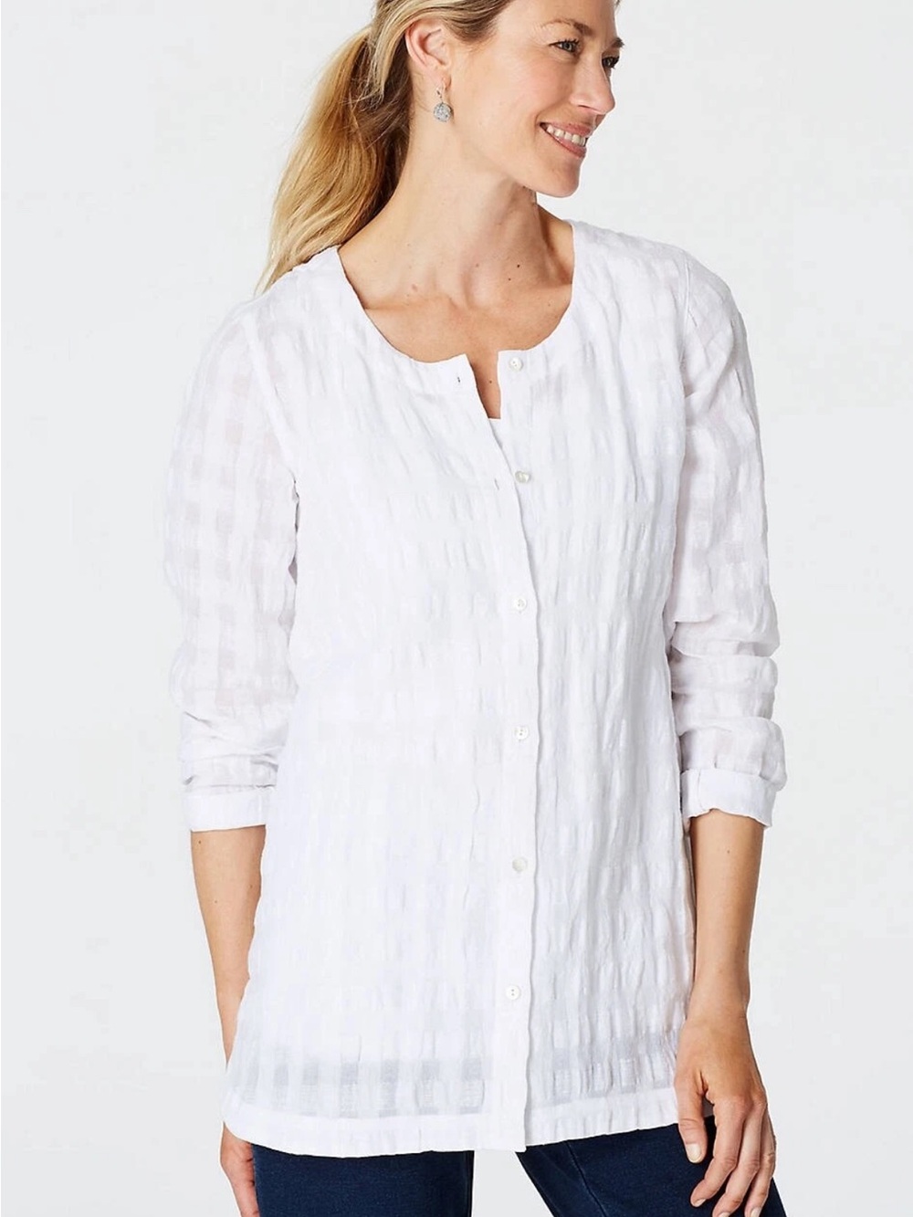 J. Jill Pure Jill white textured linen cotton blend button-front tunic top large